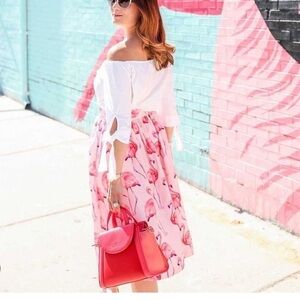 90. Chic Flamingo A-Line Skirt in Pink Flamingo pattern Size XS